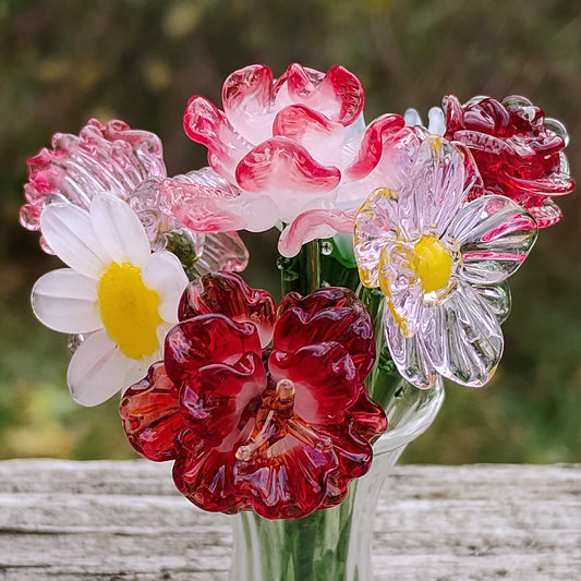 Custom Miniature Glass Flower Arrangement – Choose Flowers, Vase & Filler
