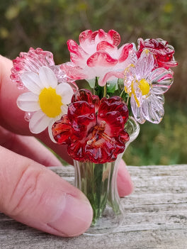 Custom Miniature Glass Flower Arrangement – Choose Flowers, Vase & Filler